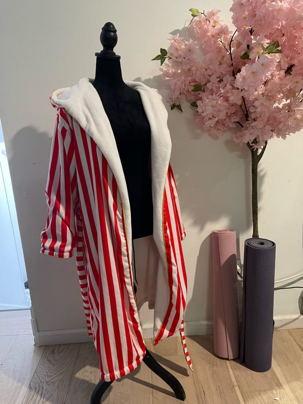 TRULY Red & White Striped Hooded Teddy Robe